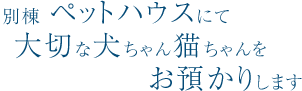 別棟 ペットハウスにて大切な犬ちゃん猫ちゃんをお預かりします